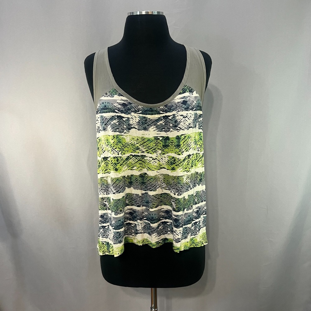 Mudd Tank‎ Top Womens Medium Multicolor Geometric Striped Sheer High Low Hem
